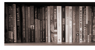 a row of books shown on a book shelf